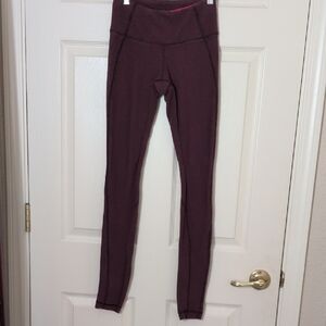 lululemon Purple/Cranberry Striped Leggings With Front Pocket. Full Length